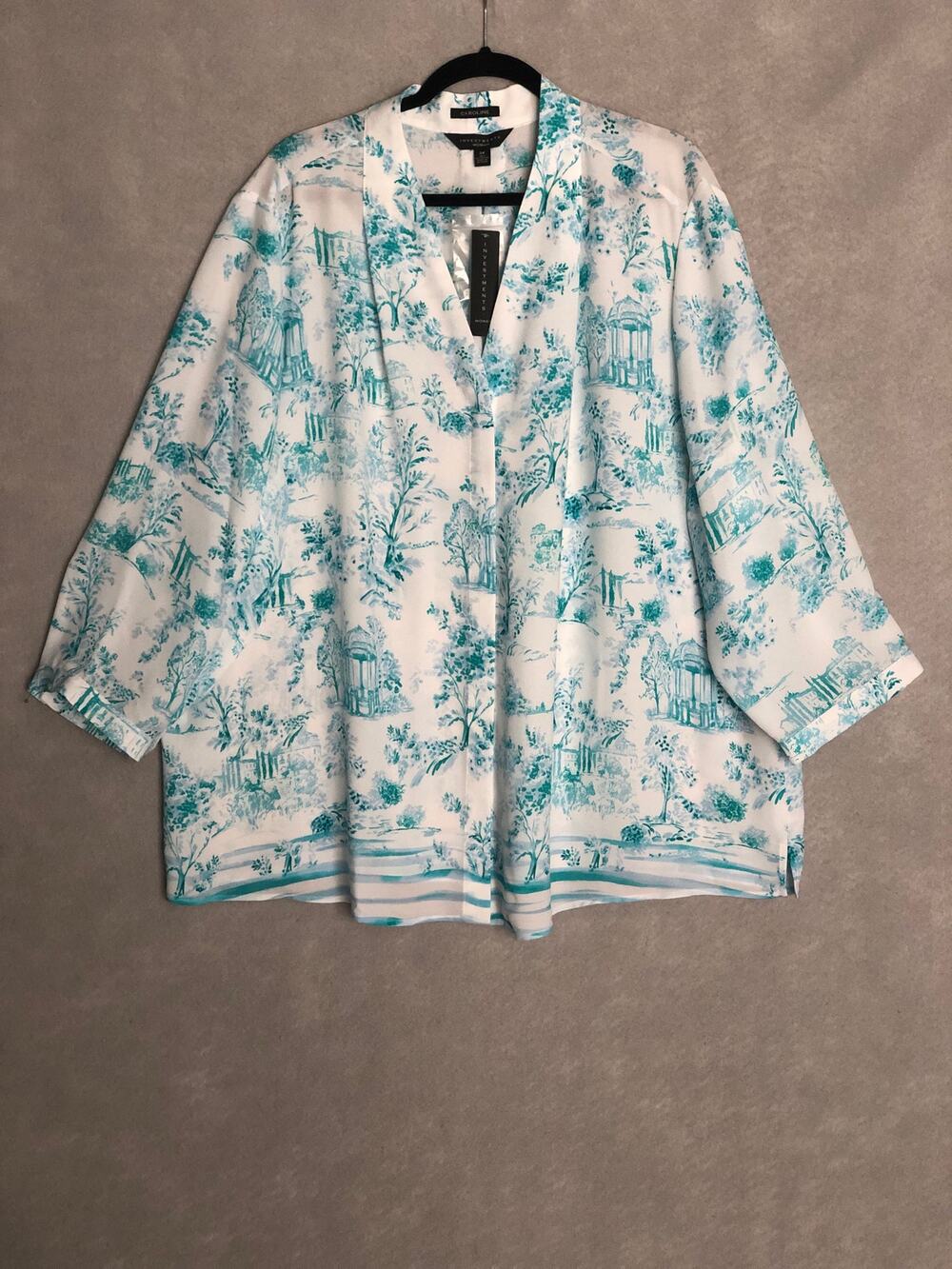 Caroline Investments Woman Painted Toile Top Long Sleeve Women's 2X NEW